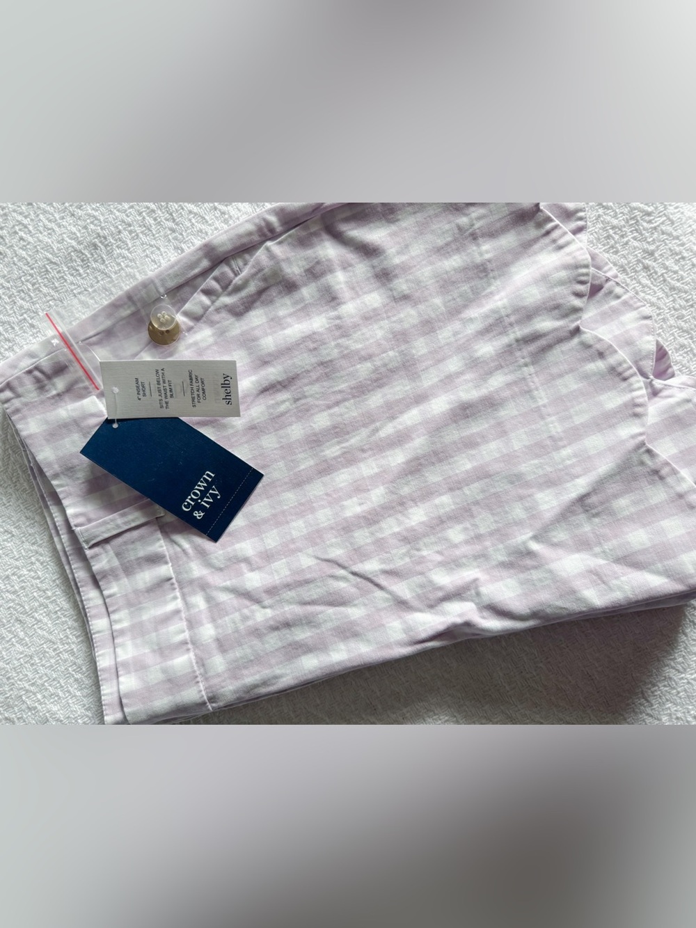 crown & ivy Shelby Lavender Gingham Women’s Shorts NWT